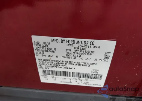 2015 Ford Explorer Limited from USA, damaged, VIN 1FM5K7F89FGC24403
